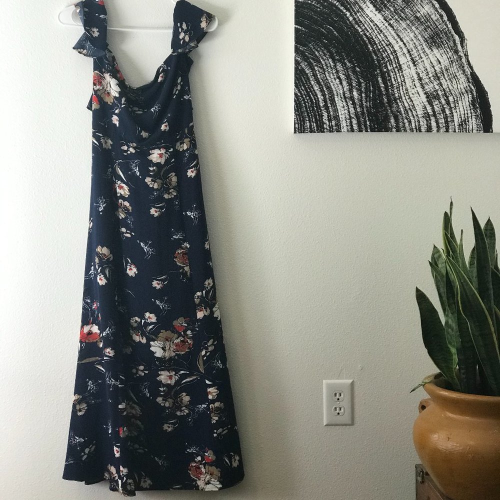 Anthropologie Navy Blue Floral Maxi Dress